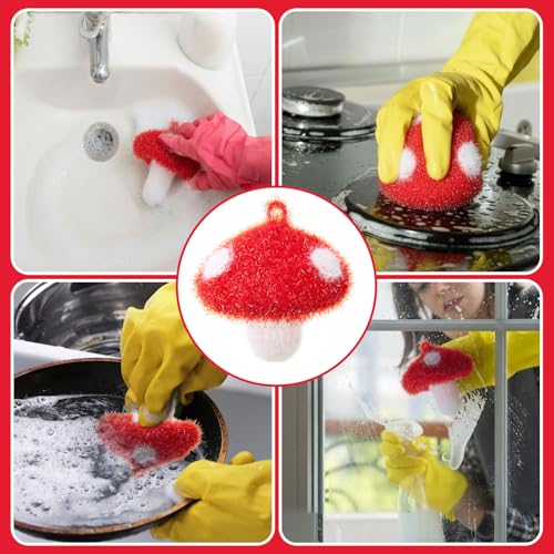Breling 6 Pieces Mushroom Shape Dish Sponge Dual Sided Non Scratch Dish Washing Scrubbers, Reusable Household Cleaning Kitchen Tools for Dishwashing Washing Dishes Cookware - style: Mushroom