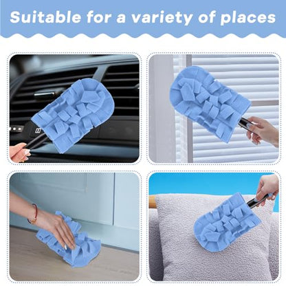 Zubebe 12 Pcs Duster Refill Reusable Fleece Duster Refills Feather Flat Dusters Multi Surface Washable Cleaning Pads Tools for Home, Blinds, Car, Pet, Furniture, Fans (Blue) - color: Blue