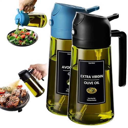 CXINYI - 16oz/470ml Olive Oil Dispenser for Kitchen with Stickers - 2 in 1 Olive Oil Sprayer for Cooking, Air Fryer, and Salad, Black&Blue (Light-Proof Kitchen Gadget) - color: Black&Blue