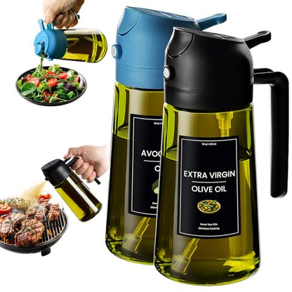 CXINYI - 16oz/470ml Olive Oil Dispenser for Kitchen with Stickers - 2 in 1 Olive Oil Sprayer for Cooking, Air Fryer, and Salad, Black&Blue (Light-Proof Kitchen Gadget) - color: Black&Blue
