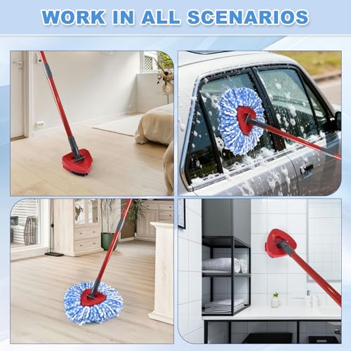 Mop Heads Replacements for O Cedar,Mop Replace Head for Ocedar Rinseclean 2 Tank,Microfiber Mop Refills,Include 3 Spin Mop Replacement Head 1 Scrub Brush 1 Mop Base Machine Washable & Easy to Replace - color: Blue