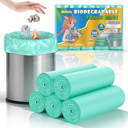 Small Bathroom Trash Bags 4 Gallon - 4 Gal Mini Garbage Bags Green 15 Liter 100 Count Unscented Biodegradable Compostable Waste Basket Kitchen Office Liners Strong Thick Bulk Heihaily - style: Bio-4gal Green 100