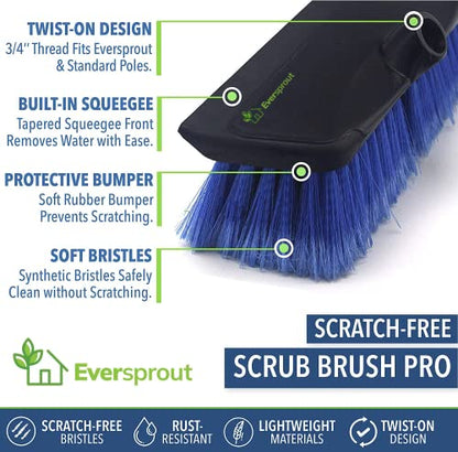EVERSPROUT 5-to-12 Ft Car Brush with Rubber Bumper, Lightweight Extension Pole Handle, Soft Bristles Car Wash Brush, RV Wash Brush, Truck Wash Brush, Boat Brush, Solar Panel Cleaning Brush and Pole - size: 12 feet