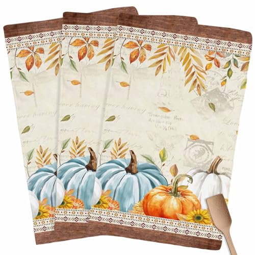 Fall Kitchen Towels Harvest Pumpkin Thanksgiving Hand Towels Leaves Sunflower Dish Towel Cleaning Cloth Soft Absorbent Quick Drying 3 Pack Dish Cloths for Kitchen, Bathroom Autumn Decoration - color: Yellow Brown, size: 3PCS
