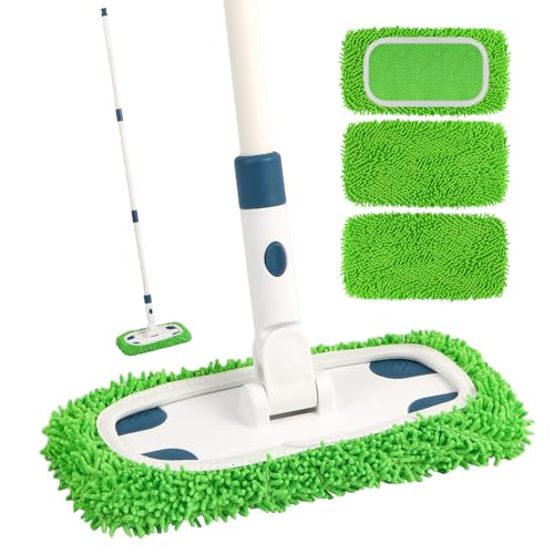 Reusable Microfiber Floor Mop System, Wet & Dry Sweeper Kit, Includes 1 Sweeper Handle, 3 Washable Chenille Mop Pads, Dry & Wet Use for Hardwood, Tile, and Laminate Floor, Blue - color: Blue