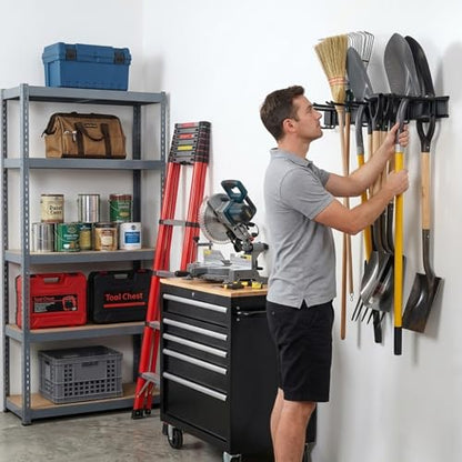 Aking Ace 96-Inch Heavy Duty Wall Mount Garden Tool Organizer for Garage | Adjustable hangers perfect for shovels, rakes, and Garage Tools, Heavy-duty rack holds 350lbs. Ideal for shed organization - size: 96inch