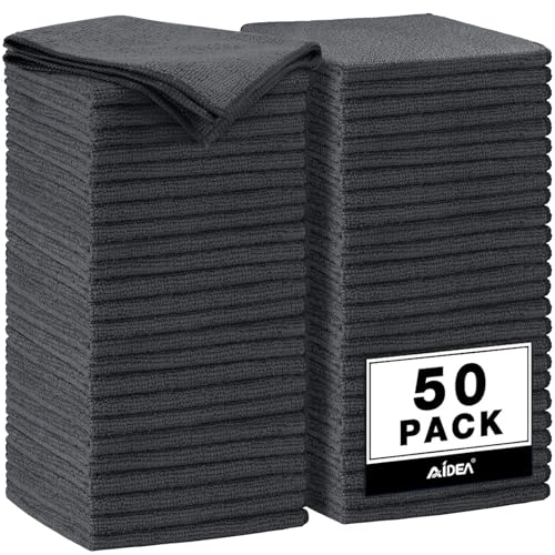 AIDEA Microfiber Cleaning Cloth Grey 50PK, Microfiber Towels for Cars, Premium Car Cloths, Dusting Cloth Lint Free Cleaning Rags for SUVs, House, Kitchen, Window, Workshops,11.5×11.5" - color: Grey