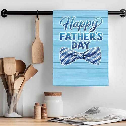 Happy Father's Day Kitchen Towels Set of 3 Blue Stripes Tie Rustic Wooden Grain Decorative Dish Towels Ultra Soft Microfiber Absorbent Reusable Dishcloths for Kitchen Drying, 18x28 Inch - size: 28" x 18" (Pack of 3)
