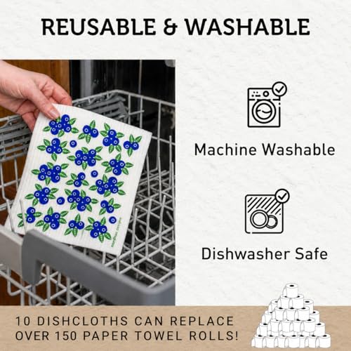 Nordhus Design Swedish Dishcloths, Reusable Cleaning Cloths for Kitchen - color: 2. Nordic Garden