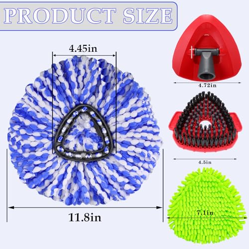 Spin Mop Replacement Head for O Cedar RinseClean 2 Tank System, 2 Microfiber Mop Head Refills, 1 Chenille Mop Pads,1 Upgrade Scrub Brush, 1 Spin Mop Base for Cedar RinseClean Mop