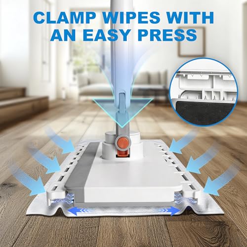 Hands Free Flat Mop One Click, 51" Long Handle Zero Touch Disposable Dust Mop Compatible with Swiffer Wet/Dry Pads Click Cloth Change Wet/Dry Pads, Dust Mopping for Hardwood, Tile, Floor