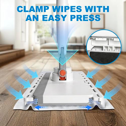 Hands Free Flat Mop One Click, 51" Long Handle Zero Touch Disposable Dust Mop Compatible with Swiffer Wet/Dry Pads Click Cloth Change Wet/Dry Pads, Dust Mopping for Hardwood, Tile, Floor