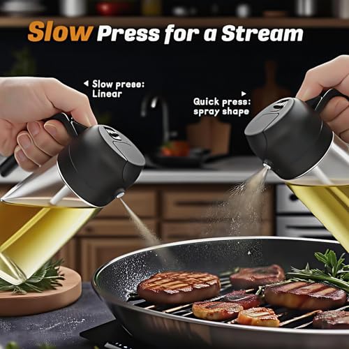 2 in 1 Oil Sprayer for Cooking, Oil Dispenser for Kitchen Gadgets, 16oz/470ml Premium Food-Grade Oil Bottle, for Salad, Air Fryer, BBQ (Transparent) - color: Transparent Glass/Black Cap