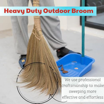Outdoor Broom for Floor Cleaning, 43.3'' Length Heavy-Duty Natural Grass Broom for Sweeping Concrete Courtyard Garage Patio Indoor Home Kitchen Office Lobby - style: Style Traditional