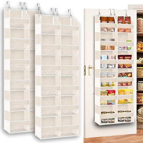 2 Pack Over The Door Organizer 6 Tiers, Extra Large Behind Door Storage of 12 Compartments, 80 lbs Weight Capacity Hanging Storage Organizer with Clear Window Kids Toys,Shoes (6 Tiers - Beige) - color: Beige - 6Tiers - 2 Pack