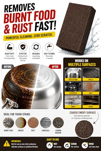 5 Powerful Pot Scrubber Cleaning Sponges, Heavy Duty Kitchen Eraser Scouring Pads, Dishwashing Oven Stove Cleaning Sponges, BBQ Grill Scrubbing Dish Cloths