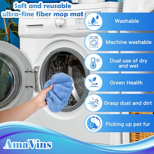 AmaVins 8 Pack Reusable Microfiber Mop Pads Compatible with Swiffer Sweeper Mop, Dry Sweeping Cloths & Wet Mopping Cloths, Washable Mop Pads for Surface/Hardwood Floor Cleaning (Mop is Not Included) - color: Blue 8 Pack