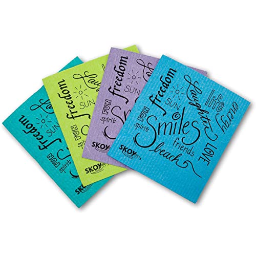 Skoy Cloth, 4-Pack Versatile Swedish Dishcloths for Kitchen and Household Use, Reusable Cleaning Cloths, Planet-Friendly, Dishwasher and Dryer-Safe, Assorted Colors - color: Purple/Blue/Apple Green/Teal, size: 4-Pack