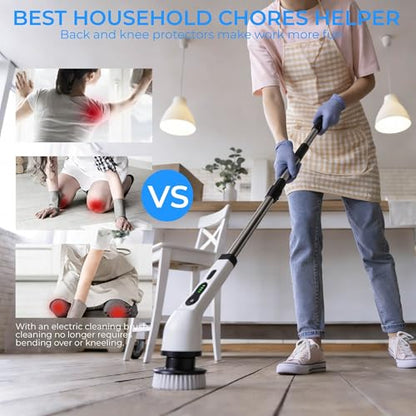 Electric Spin Scrubber,for Mom, 6 Interchangeable Brush Heads, IPX7 Waterproof Cordless Scrubber with Extendable Handle, 2-Speed Rechargeable Bathroom Cleaner for Tub Tile Grout Toilet