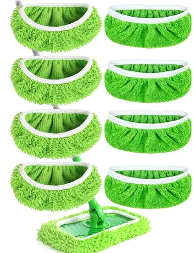 8PCS Reusable Microfiber Mop Pads Washable Wet Pads Compatible with Swiffer Sweeper Refills Pads for Wet & Dry Sweeping Cloths Mop Head Replacement for Household Cleaning - size: Green 8PCS