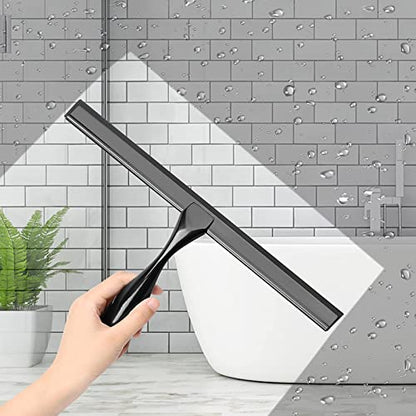 Simtive 12-Inch Shower Squeegee (Includes 1 Shower Door Hook and 1 Adhesive Hook), Shower Door Hooks (2-Pack), Both Black, 2 Item Bundle