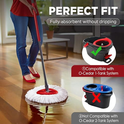 Mop Head Replacement for O-Cedar Easy Wring 1-Tank System，Exovyn Spin Mophead Replacements，Microfiber 6 Pack 360° Swivel Mop Refills，Deep Clean,Easy Cleaning，Machine Washable and Easy to Replace - size: 6 pack