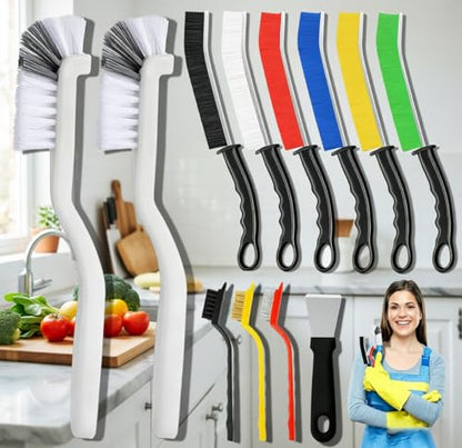 12Pcs Hard Bristle Crevice Cleaning Brush, Multifunctional Premium Crevice Cleaning Tool, Designed for Cleaning Narrow Spaces, Suitable for Toilet, Faucets, Kitchen, Grout,Colorful