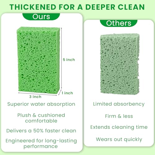 Metflavor Compressed Kitchen Sponges, 24 Count, Thick Non-Scratch Cellulose Dish Sponges, Biodegradable & Compostable, Pop-up Cleaning Sponge, 5" x 3" x 1" - size: 24 Pack