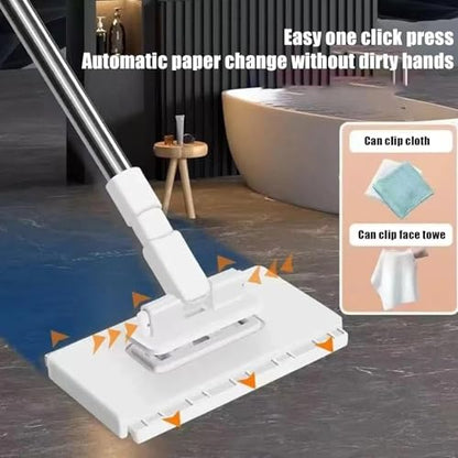Zero-Touch Mini Mop with Snap Grip, Flat Floor Sweeper Stick with Strong Clips, Hands-Free Cloth Changing, Wet & Dry Mop for Home Cleaning Ten Reusable Rags are Given as a Gift