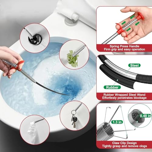 61 inch Drain Snake Flexible Grabber Claw – Toilet Snake Drain Claw for Clog Remover & Pick Up Small Items - color: 61inch