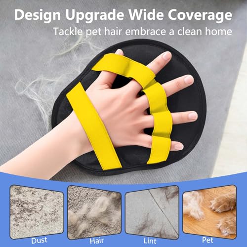 Pet Hair Removal Glove for Dogs & Cats, Reusable Washable Electrostatic Pet Hair Remover Glove, Pet Hair Mitt with Finger Straps for Couch, Carpet, Car Seats, Clothes, Furniture, Yellow - color: Yellow
