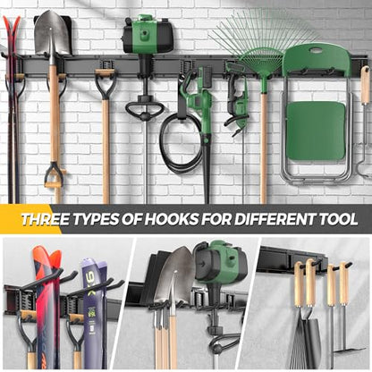 LBT 99" Garage Tool Organizer Wall Mount - 1000lbs Garden Tool Organizer with Adjustable Hooks, Heavy Duty Metal Garage Storage Rack, Anti-Rust Shed Rack Holder Hanging Rake Broom Mower Snowboard - size: 99inch