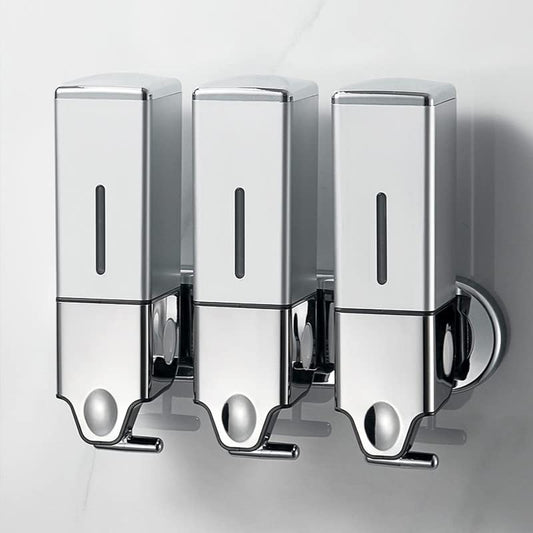 No-Drill 3 Pack 500ml Wall Mounted Soap Dispenser for Bathroom and Kitchen, Shampoo and Conditioner Dispenser Drill Free with Adhesive(Square-Silve) - color: Silver-2