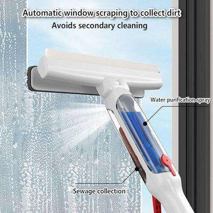 75'' Spray Squeegee for Window Cleaning with 4-Section Extension Pole, 4 in 1 Window Vacuum Squeegee Cordless Shower Squeeze for Glass Door and Tile with Sewage Collector and 5 Pads