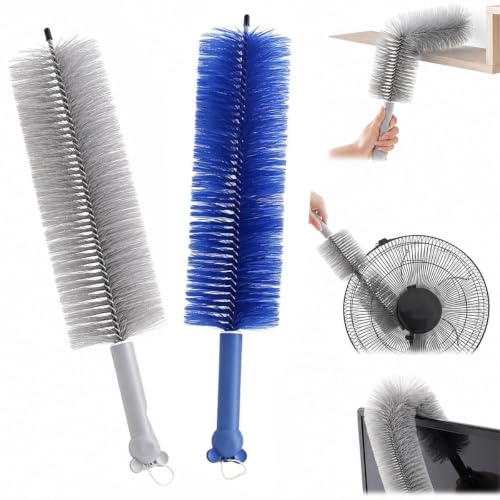 Fan Cleaning Brush, Bendable Cobweb Duster Cobweb Duster, 2026 New Microfiber Head Dusting Brush, Washable ldeal for Electric Fans Air Conditioning, Home Car Vents, Curtain (Blue+Grey#1) - color: Blue+grey#1