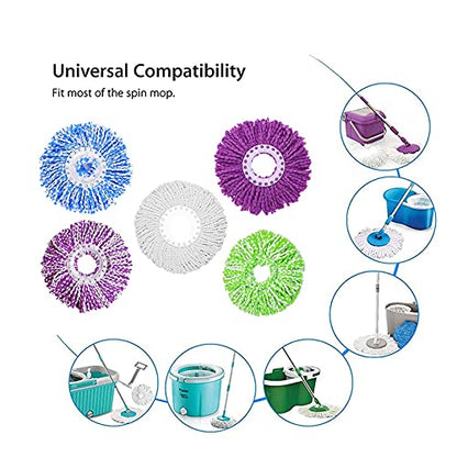 5 Replacement Mop Micro Head Refill for 360° Spin Magic Mop-Microfiber Replacement Mop Head-Round Shape Standard Size