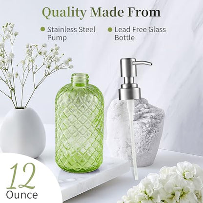 Kaishun Refillable Glass Soap Dispenser (2PC) for Hand Soap & Lotion, Green - color: Green (2 Pack)