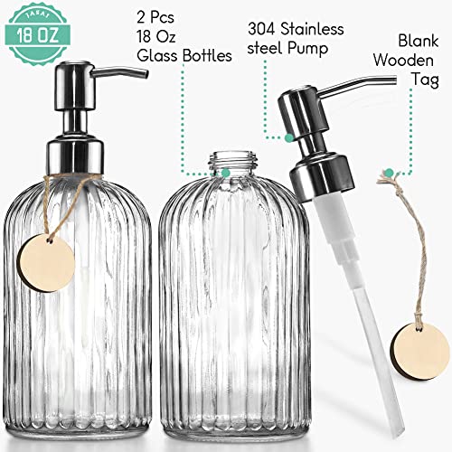 JASAI 2PACK 18 Oz Glass Soap Dispenser with Rust Proof Stainless Steel Pump, Refillable Hand Soap Dispenser with Vertical Stripe, Premium Bathroom soap Dispenser for Kitchen & Bathroom - color: Clear-2p, size: 2 Pack