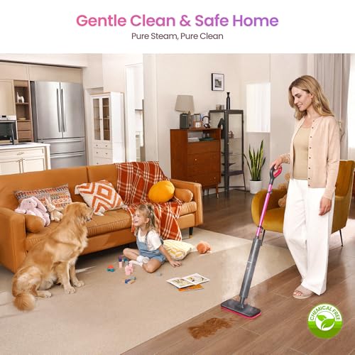 Schenley Steam Mop Cleaner Powerful - 15s Fast Heat-Up, Chemical-Free for Hardwood/Tile/Laminate & Floors/Walls, Washable Pads, 3 Modes for Carpet, Lightweight, Self-Standing, Sleek Design - size: Compact