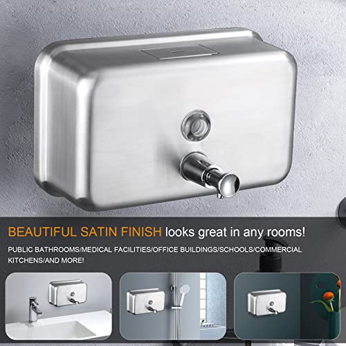 Commercial Wall Mount Stainless Steel Soap Dispenser, Rust-Proof Lining Liquid Hand Sanitizer Dispenser Bathroom 1100 ml / 37 oz. (Horizontal) - size: Horizontal
