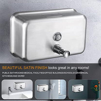 Commercial Wall Mount Stainless Steel Soap Dispenser, Rust-Proof Lining Liquid Hand Sanitizer Dispenser Bathroom 1100 ml / 37 oz. (Horizontal) - size: Horizontal
