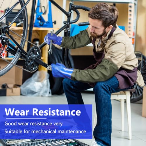 AUAUY 27" PVC Chemical Resistant Gloves, Rubber Gloves Heavy Duty, Waterproof Reusable Long Sleeve Glove for Cleaning - color: Blue