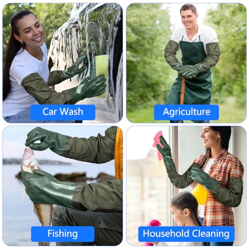 AUAUY 27" PVC Chemical Resistant Gloves, Rubber Gloves Heavy Duty, Waterproof Reusable Long Sleeve Glove for Cleaning - color: Green