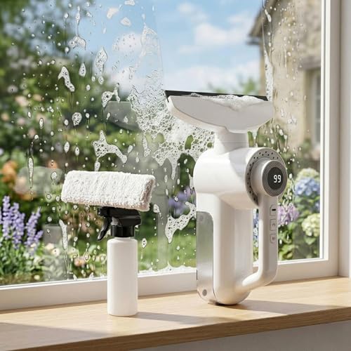 Electric Window Vacuum Squeegee, 3000mAh & 1500Pa Cordless Window Cleaner Tool with 150ml Water Collection Tank, Shower Squeegee Cleaning Kit for Glass Doors, Tiles, Mirrors, Car (Silvery) - color: Silvery