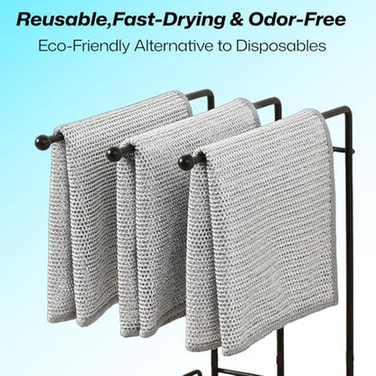 12Pcs 3-Layer Silver Wire Dish Cloths, Non-Scratch Reusable Kitchen Cleaning Rags, Wet Dry Use for Cookware Sink Stove, 8×8 Inch