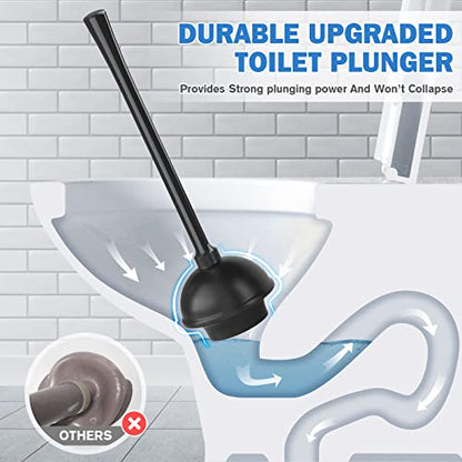 Toilet Plunger and Brush Set, Silicone Toilet Brush and Plunger with Holder for 5.7-inch Toilet Drain, 2-in-1 Toilet Brush Plunger Combo with Caddy Stand (Black)