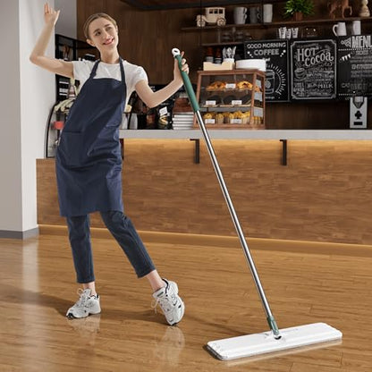 JOYMOOP Commercial Mop and Bucket Set, 17.7-inch Dust Mops for Floor Cleaning, Flat Mop Bucket with Wringer, Include 5 Reusable Microfiber Mop Pads - Forest Green - size: 17.7" Mop-head - 60" Mop+5 Mop Pads