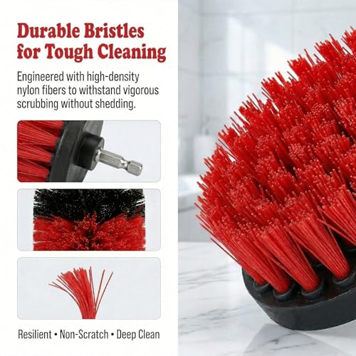 Drill Brush Attachment Set, 5 Pack Power Scrubber Cleaning Brush Kit with Extension Rod for Bathroom, Tub, Tile, Grout, Kitchen, Floor and Wheel Rims (Red) - color: Red