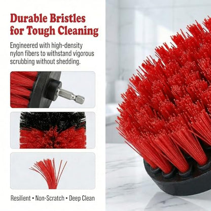 Drill Brush Attachment Set, 5 Pack Power Scrubber Cleaning Brush Kit with Extension Rod for Bathroom, Tub, Tile, Grout, Kitchen, Floor and Wheel Rims (Red) - color: Red