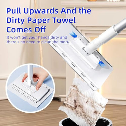 Hands Free Multi Purpose Flat Mop One Click Shark Tooth Grip | Zero-Touch Dirty Cloth Release, 48" Long Handle, Mini Mop Head Grip For Any Cloth, No Bending – Quick Hands-Free Cleaning. - color: 48in Long-handled Mini Mop
